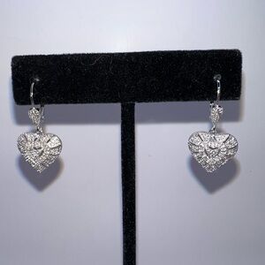 Sterling Silver CZ Heart Dangle Post Earrings